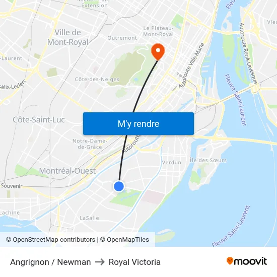 Angrignon / Newman to Royal Victoria map