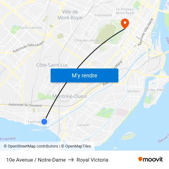 10e Avenue / Notre-Dame to Royal Victoria map