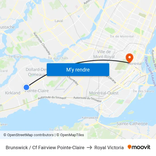 Brunswick / Cf Fairview Pointe-Claire to Royal Victoria map