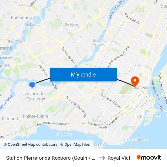 Station Pierrefonds-Roxboro (Gouin / Meighen) to Royal Victoria map