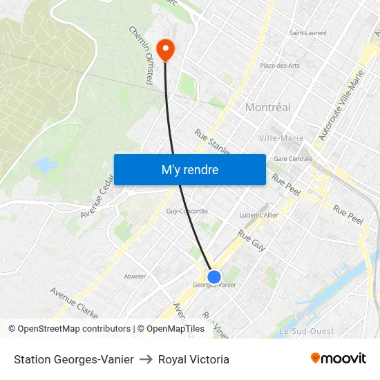 Station Georges-Vanier to Royal Victoria map