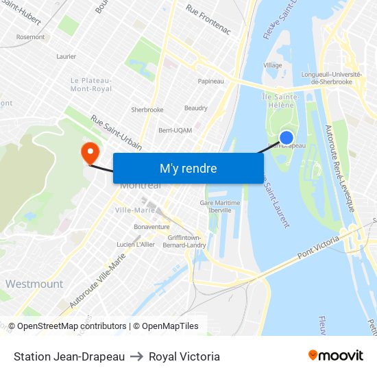 Station Jean-Drapeau to Royal Victoria map
