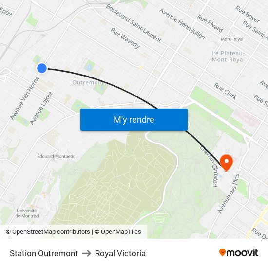 Station Outremont to Royal Victoria map