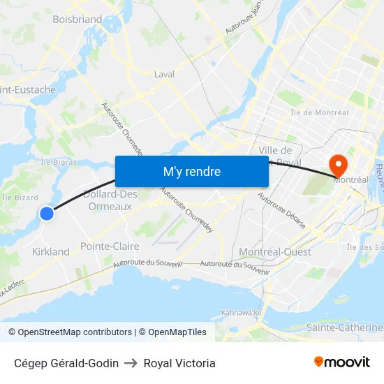 Cégep Gérald-Godin to Royal Victoria map