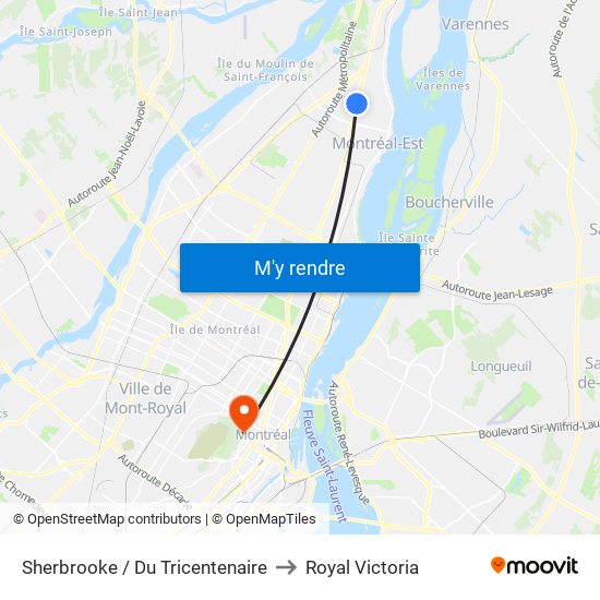 Sherbrooke / Du Tricentenaire to Royal Victoria map