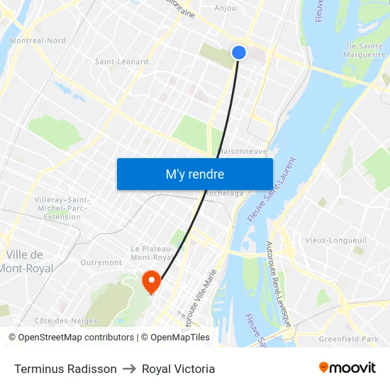 Terminus Radisson to Royal Victoria map