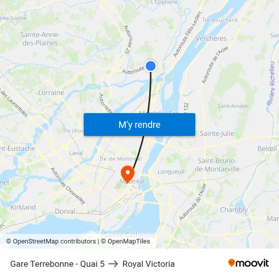 Gare Terrebonne - Quai 5 to Royal Victoria map