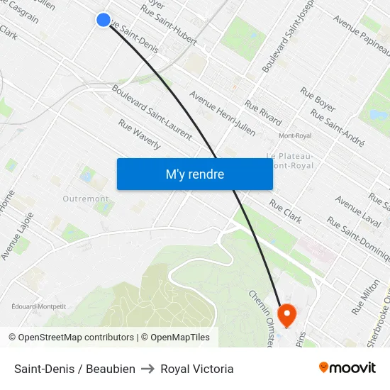Saint-Denis / Beaubien to Royal Victoria map