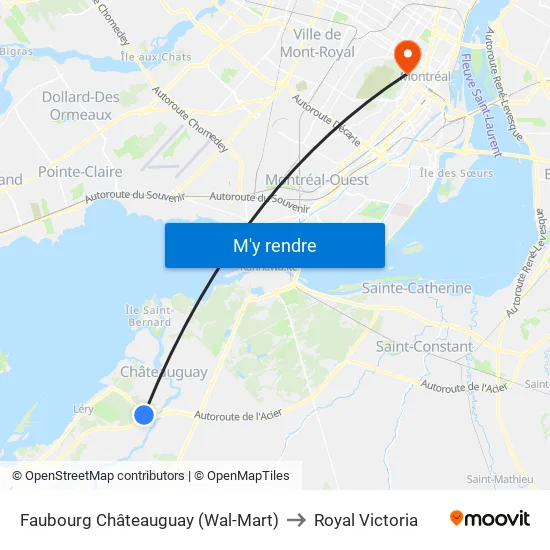 Faubourg Châteauguay (Wal-Mart) to Royal Victoria map