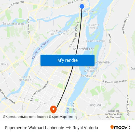 Supercentre Walmart Lachenaie to Royal Victoria map