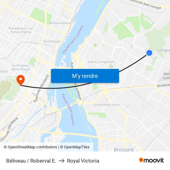 Béliveau / Roberval E. to Royal Victoria map
