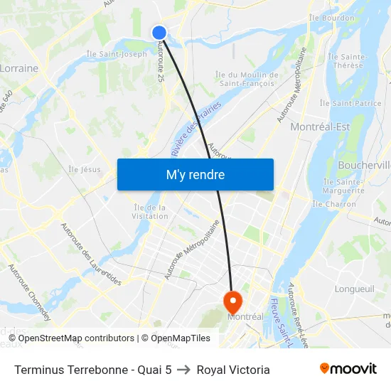 Terminus Terrebonne - Quai 5 to Royal Victoria map