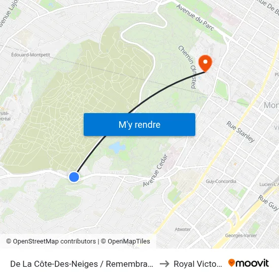 De La Côte-Des-Neiges / Remembrance to Royal Victoria map