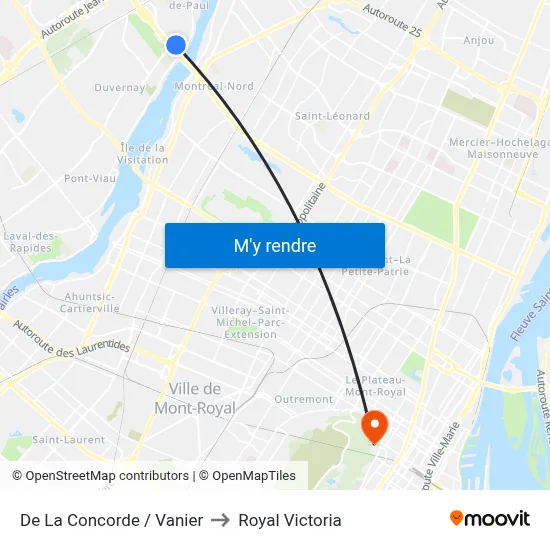 De La Concorde / Vanier to Royal Victoria map
