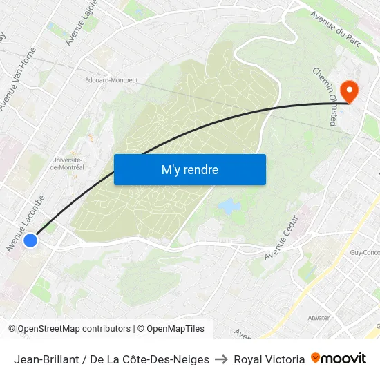 Jean-Brillant / De La Côte-Des-Neiges to Royal Victoria map