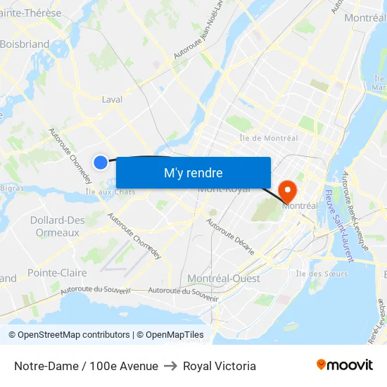 Notre-Dame / 100e Avenue to Royal Victoria map