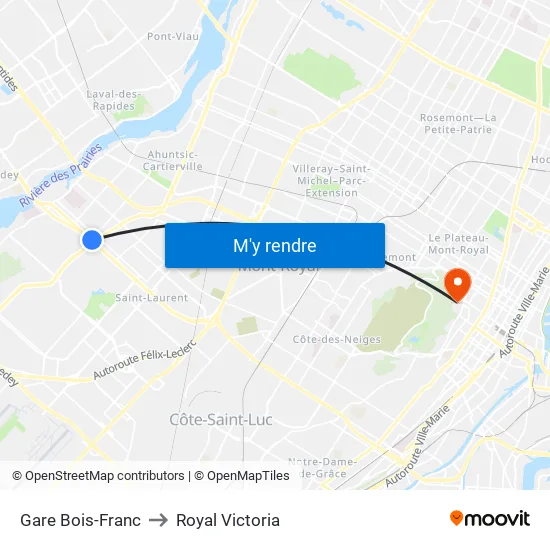 Gare Bois-Franc to Royal Victoria map