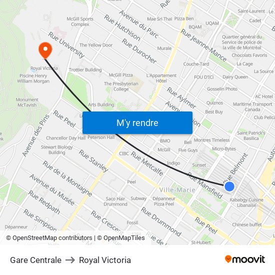 Gare Centrale to Royal Victoria map