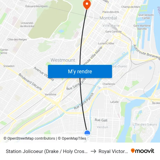 Station Jolicoeur (Drake / Holy Cross) to Royal Victoria map
