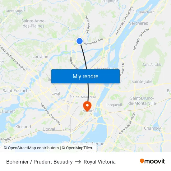 Bohémier / Prudent-Beaudry to Royal Victoria map
