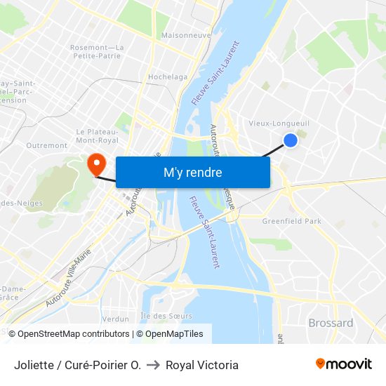 Joliette / Curé-Poirier O. to Royal Victoria map
