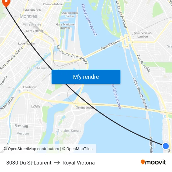 8080 Du St-Laurent to Royal Victoria map