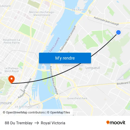 88 Du Tremblay to Royal Victoria map