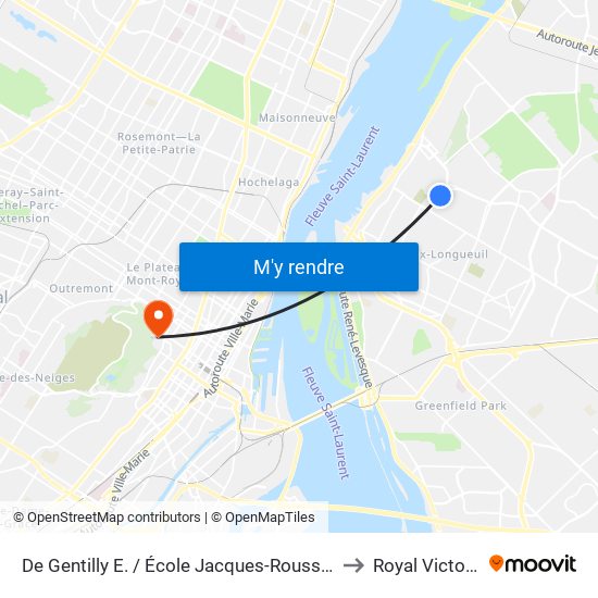 De Gentilly E. / École Jacques-Rousseau to Royal Victoria map