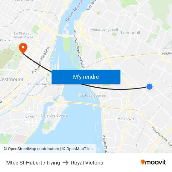 Mtée St-Hubert / Irving to Royal Victoria map