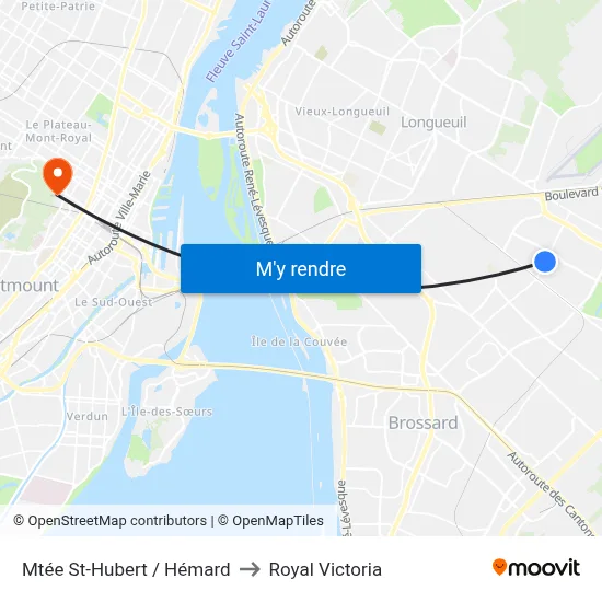 Mtée St-Hubert / Hémard to Royal Victoria map