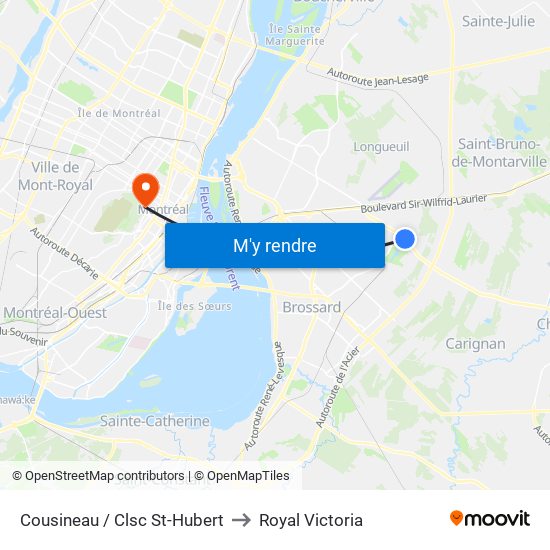 Cousineau / Clsc St-Hubert to Royal Victoria map