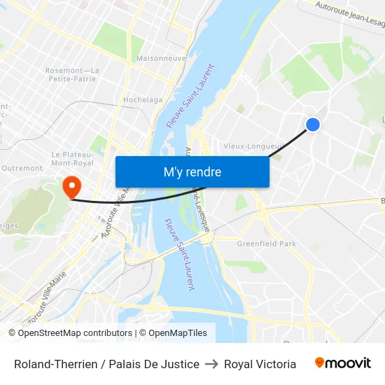 Roland-Therrien / Palais De Justice to Royal Victoria map