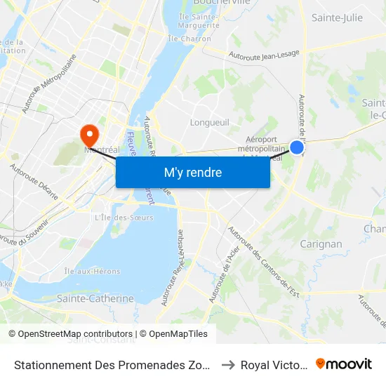 Stationnement Des Promenades Zone 1 to Royal Victoria map