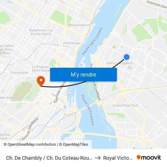 Ch. De Chambly / Ch. Du Coteau-Rouge to Royal Victoria map