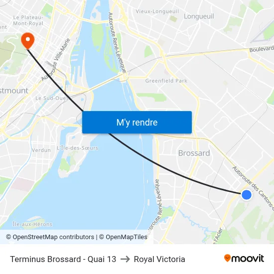 Terminus Brossard - Quai 13 to Royal Victoria map