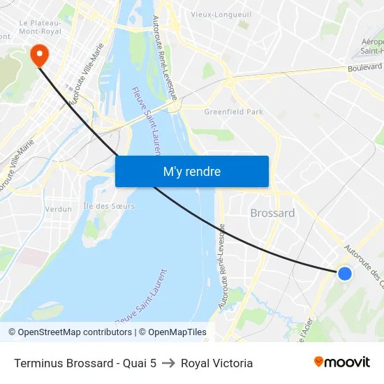 Terminus Brossard - Quai 5 to Royal Victoria map