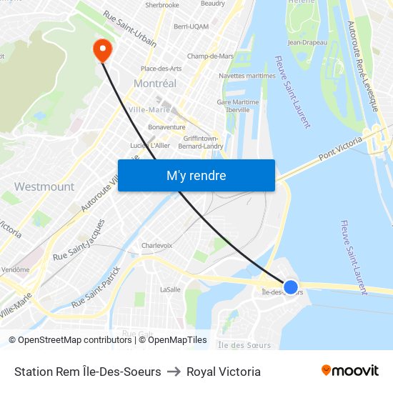 Station Rem Île-Des-Soeurs to Royal Victoria map