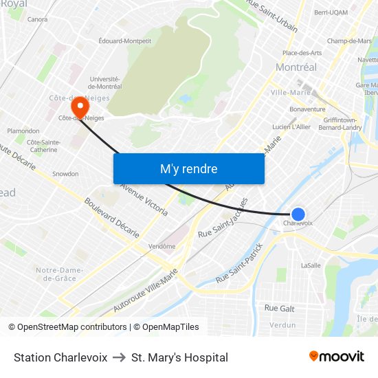 Station Charlevoix to St. Mary's Hospital map