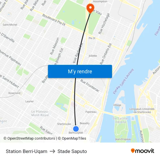 Station Berri-Uqam to Stade Saputo map