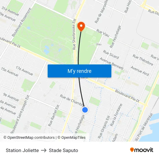 Station Joliette to Stade Saputo map