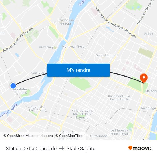 Station De La Concorde to Stade Saputo map