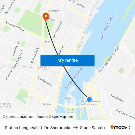 Station Longueuil- U. De Sherbrooke to Stade Saputo map