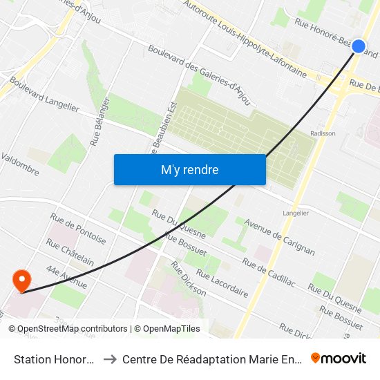 Station Honoré-Beaugrand to Centre De Réadaptation Marie Enfant (Chu Sainte-Justine) map