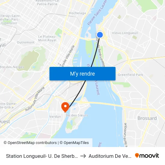 Station Longueuil- U. De Sherbrooke to Auditorium De Verdun map