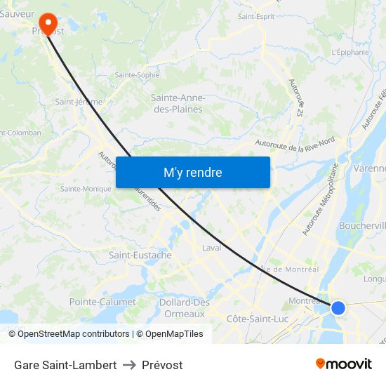 Gare Saint-Lambert to Prévost map