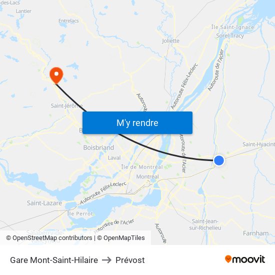 Gare Mont-Saint-Hilaire to Prévost map