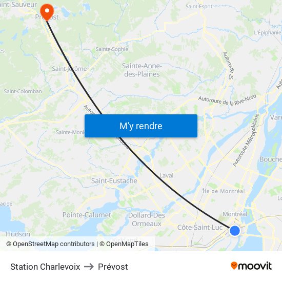 Station Charlevoix to Prévost map