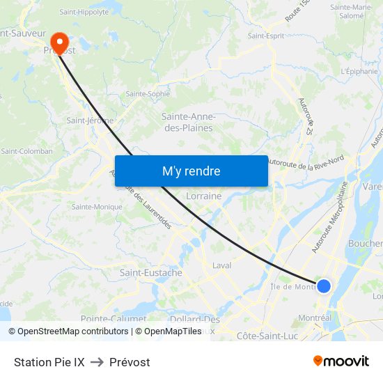Station Pie IX to Prévost map
