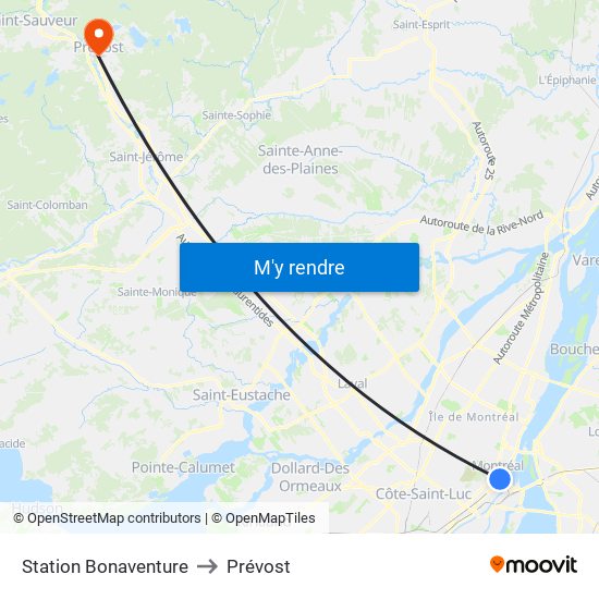 Station Bonaventure to Prévost map