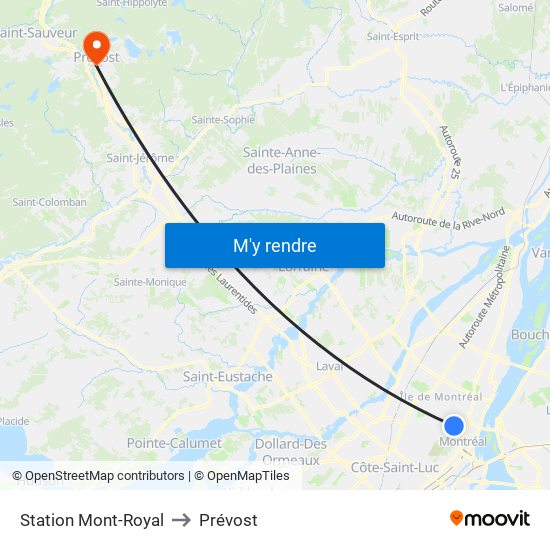 Station Mont-Royal to Prévost map